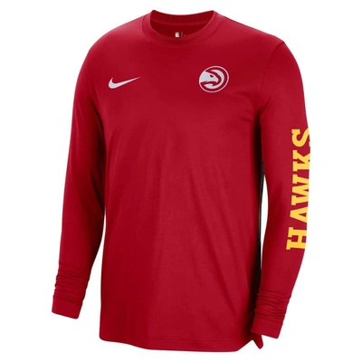 Shop Nike Unisex  Red Atlanta Hawks 2023/24 Authentic Pregame Long Sleeve Shooting Shirt