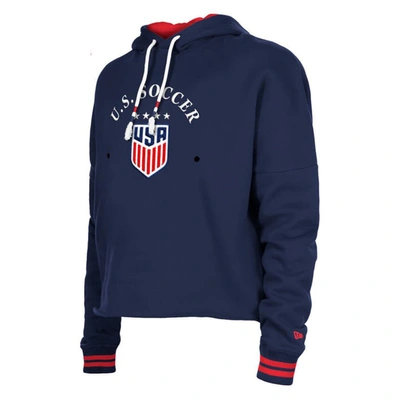 Shop 5th And Ocean By New Era 5th & Ocean By New Era Navy Uswnt Athleisure Cropped Fleece Pullover Hoodie