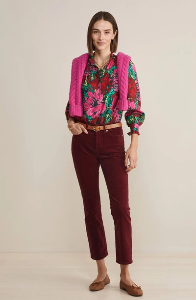 Vineyard Vines Ruffle Collar Silk Blend Popover Top In Brush Floral - Green