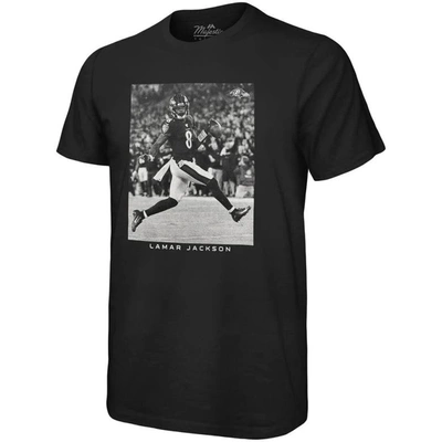 Shop Majestic Threads Lamar Jackson Black Baltimore Ravens Oversized Player Image T-shirt