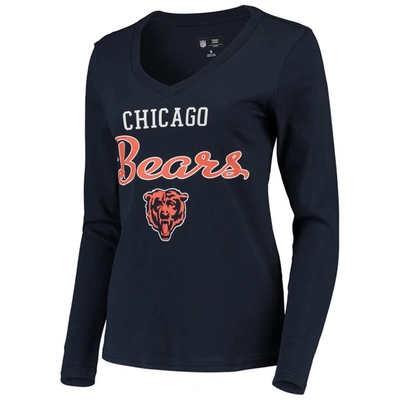 Shop G-iii 4her By Carl Banks Navy Chicago Bears Post Season Long Sleeve V-neck T-shirt