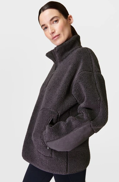 Shop Sweaty Betty Oversize Fleece Half Zip Top In Urban Grey