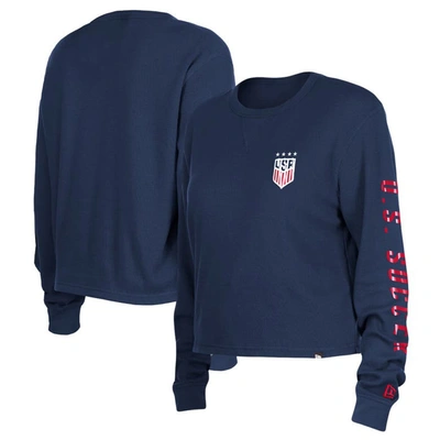 Shop 5th And Ocean By New Era 5th & Ocean By New Era Navy Uswnt Athleisure Thermal Cropped Long Sleeve T-shirt