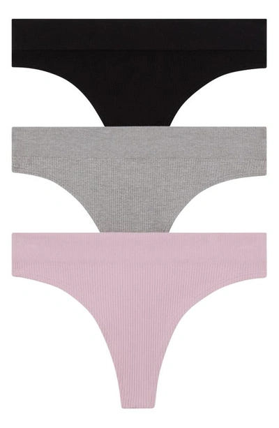 Shop Honeydew Intimates Bailey Assorted 3-pack Thongs In Black/ Heather Grey/ Primrose