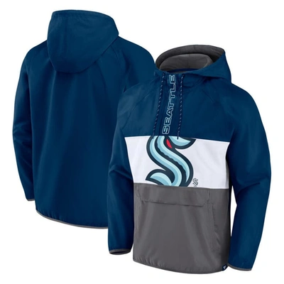 Shop Fanatics Branded Deep Sea Blue Seattle Kraken Flagrant Foul Anorak Raglan Half-zip Hoodie Jacket In Navy