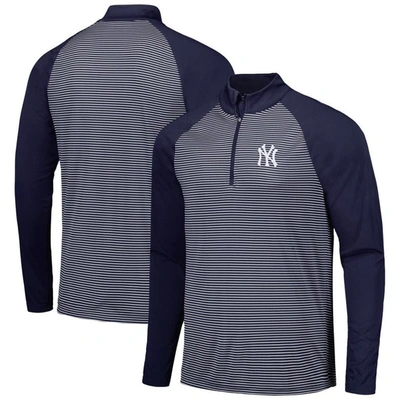 Shop Levelwear Navy New York Yankees Charter Striped Raglan Quarter-zip Top