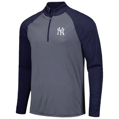 Shop Levelwear Navy New York Yankees Charter Striped Raglan Quarter-zip Top