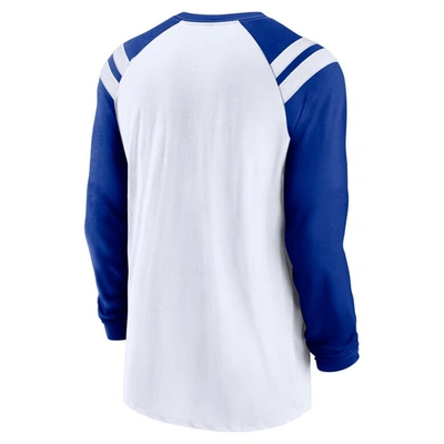 Shop Nike White/royal Seattle Seahawks Classic Arc Raglan Tri-blend Long Sleeve T-shirt