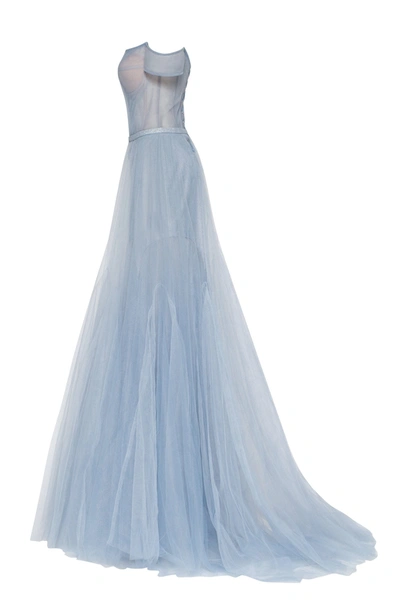 Shop Milla Long Off-the-shoulder Prom Dress With Inner Skirt In Lightblue #95b8d9
