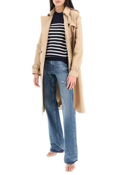 Shop Apc A.p.c. 'phoebe' Striped Cashmere And Cotton Sweater In Blue