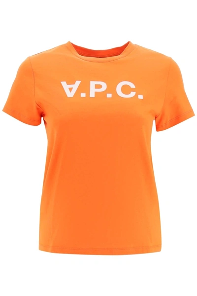Shop Apc A.p.c. T Shirt With Flocked Vpc Logo In Orange