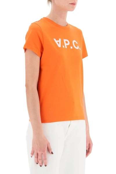 Shop Apc A.p.c. T Shirt With Flocked Vpc Logo In Orange