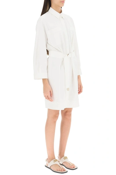 Shop Agnona Belted Twill Shirt Dress In White Cotton