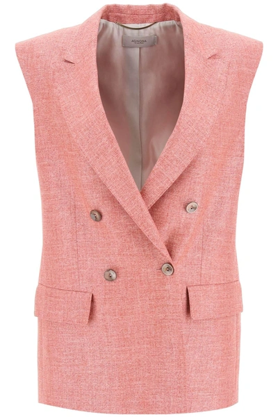 Shop Agnona Double Breasted Vest In Silk, Linen And Wool