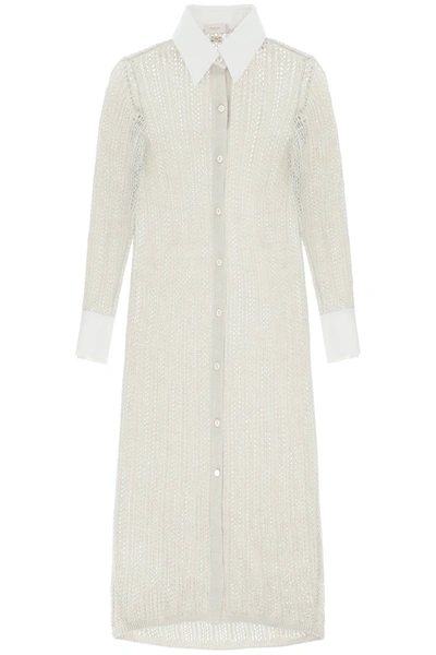 Shop Agnona Linen, Cashmere And Silk Knit Shirt Dress In Beige Cashmere