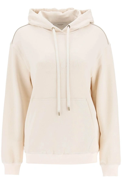 Shop Agnona Logo Hoodie In Beige