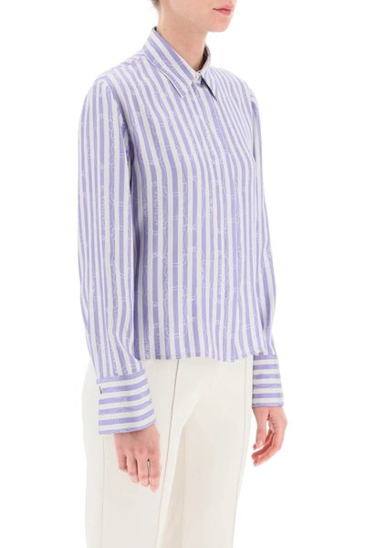 Shop Agnona Striped Shirt With Ribbon Motif In White