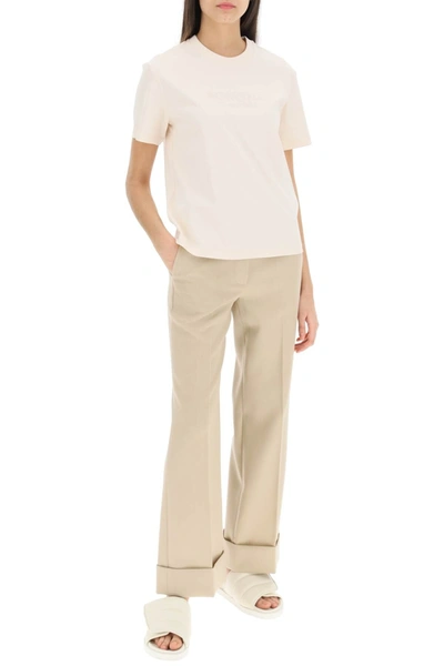 Shop Agnona T Shirt With Embroidered Logo In Beige