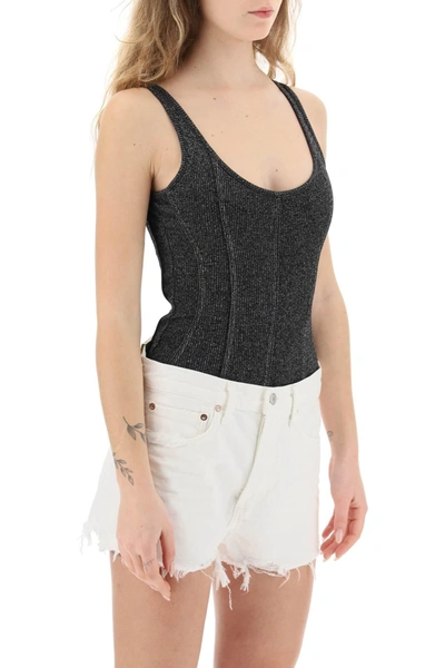 Shop Agolde 'elna' Rib Knit Tank Bodysuit In Gray