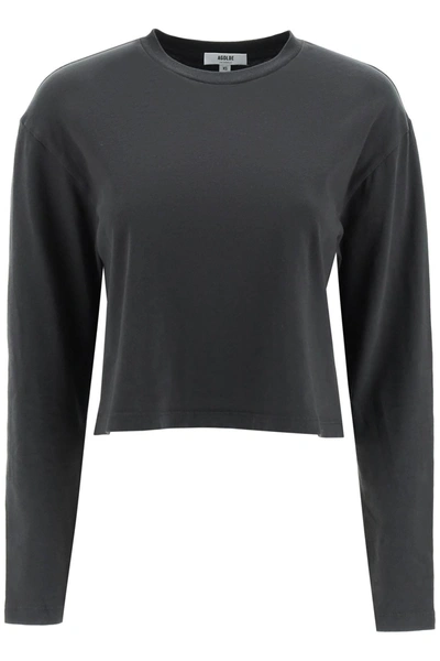 Shop Agolde 'mason' Long Sleeve Cropped T Shirt In Black