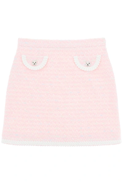 Shop Alessandra Rich Tweed Mini Skirt In Pink Cotton