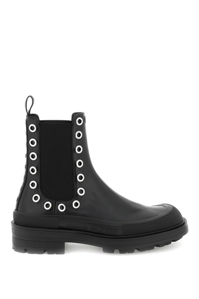 Shop Alexander Mcqueen 'stack' Chelsea Boots In Black Leather