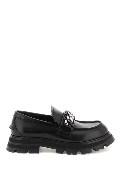 Shop Alexander Mcqueen Chain Penny Loafers In Black Leather