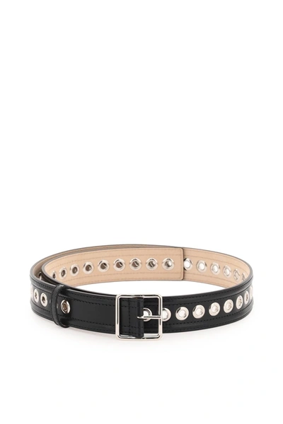 Shop Alexander Mcqueen Leather Belt With Eyelets In Black Leather