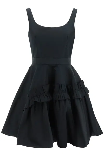 Shop Alexander Mcqueen Mini Faille Dress With Oversized Ruffle