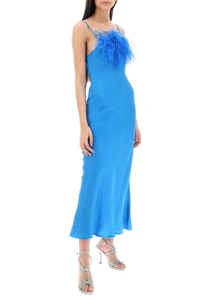 Shop Art Dealer 'ella' Maxi Slip Dress In Jacquard Satin With Feathers