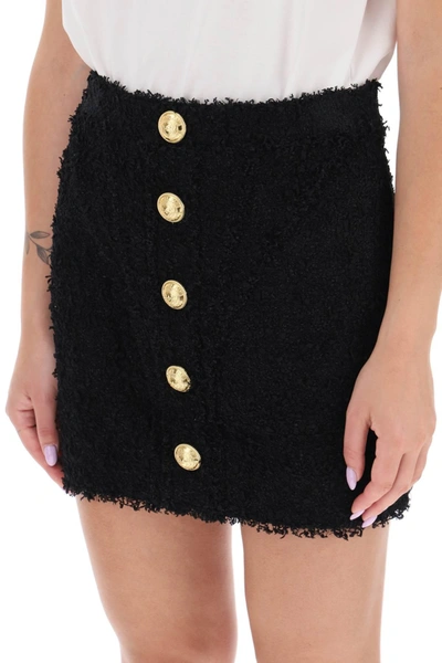 Shop Balmain Mini Skirt In Monochrome Tweed