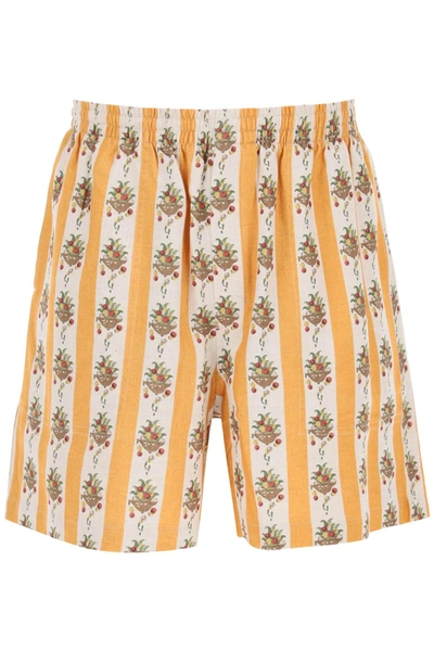 Shop Bode Striped Fruit Bowl Viscose Linen Shorts