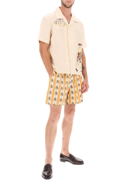Shop Bode Striped Fruit Bowl Viscose Linen Shorts