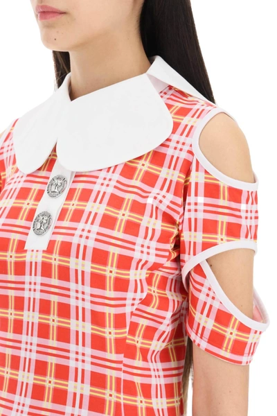 Shop Chopova Lowena Tartan Motif Cut Out Polo Shirt In White