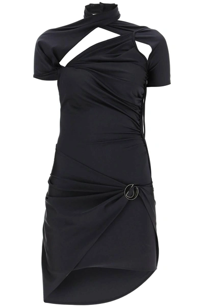 Shop Coperni Draped Mini Dress With Cut Outs And Logo Detail In Black