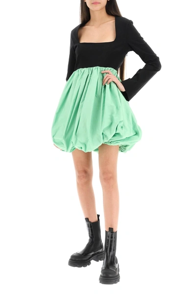 Shop Ganni Balloon Mini Dress In Green