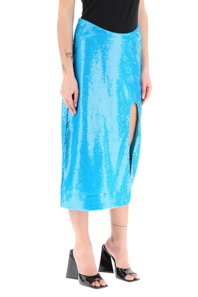 Shop Ganni Sequined Midi Skirt In Blue