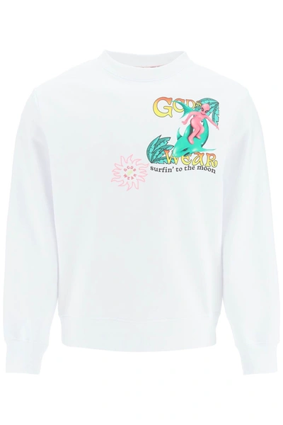 Shop Gcds 'surfing Weirdo' Sweatshirt In White