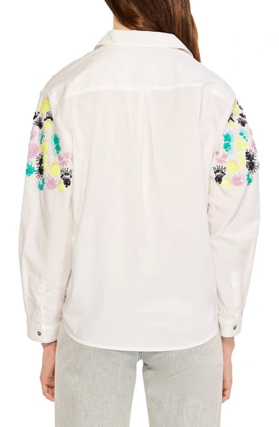 Shop Nic + Zoe Placed Petals Embroidered Sequin Shirt In White Multi