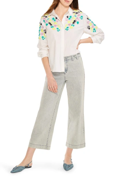 Shop Nic + Zoe Nic+zoe Placed Petals Embroidered Sequin Shirt In White Multi