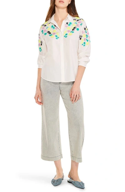 Shop Nic + Zoe Nic+zoe Placed Petals Embroidered Sequin Shirt In White Multi