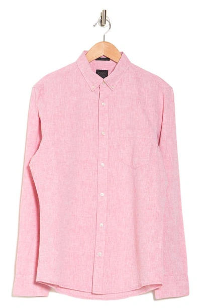 Shop 14th & Union Long Sleeve Slim Fit Linen Cotton Shirt In Coral Faded- White