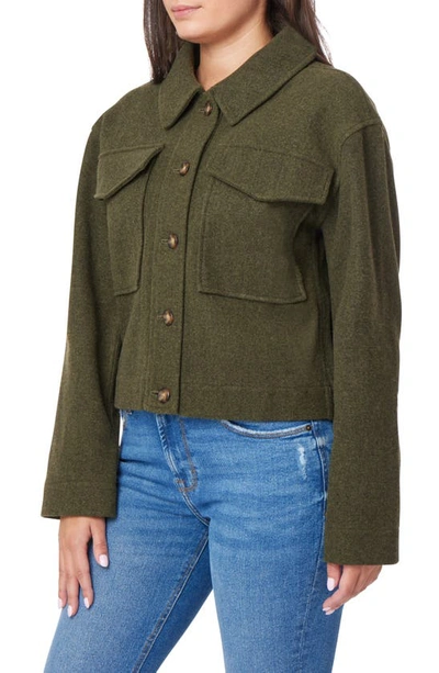 Shop Kensie Boxy Crop Shirt Jacket In Heathered Uniform Green