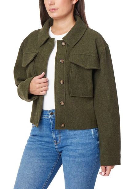 Shop Kensie Boxy Crop Shirt Jacket In Heathered Uniform Green