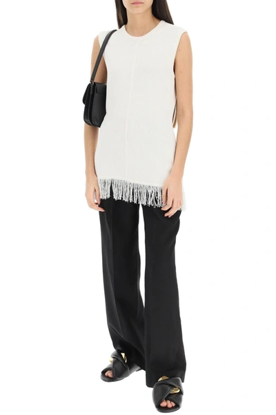 Shop Loulou Studio Fringed Bouclé Knit Top In White Silk