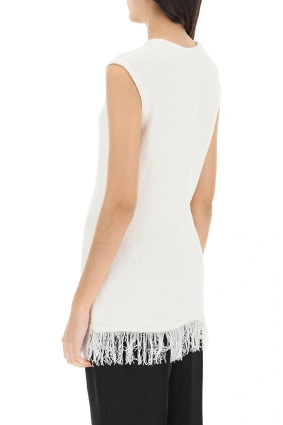 Shop Loulou Studio Fringed Bouclé Knit Top In White Silk