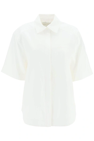 Shop Loulou Studio Oversized Viscose And Linen Short Sleeved Shirt In White