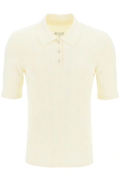 Shop Maison Margiela Ribbed Stretch Polo Shirt In White