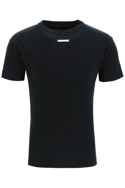 Shop Maison Margiela Ribbed Cotton T Shirt In Black