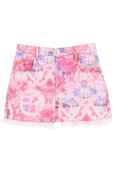 Shop Marant Etoile Isabel  'lesia' Tie Dye Denim Shorts In Pink